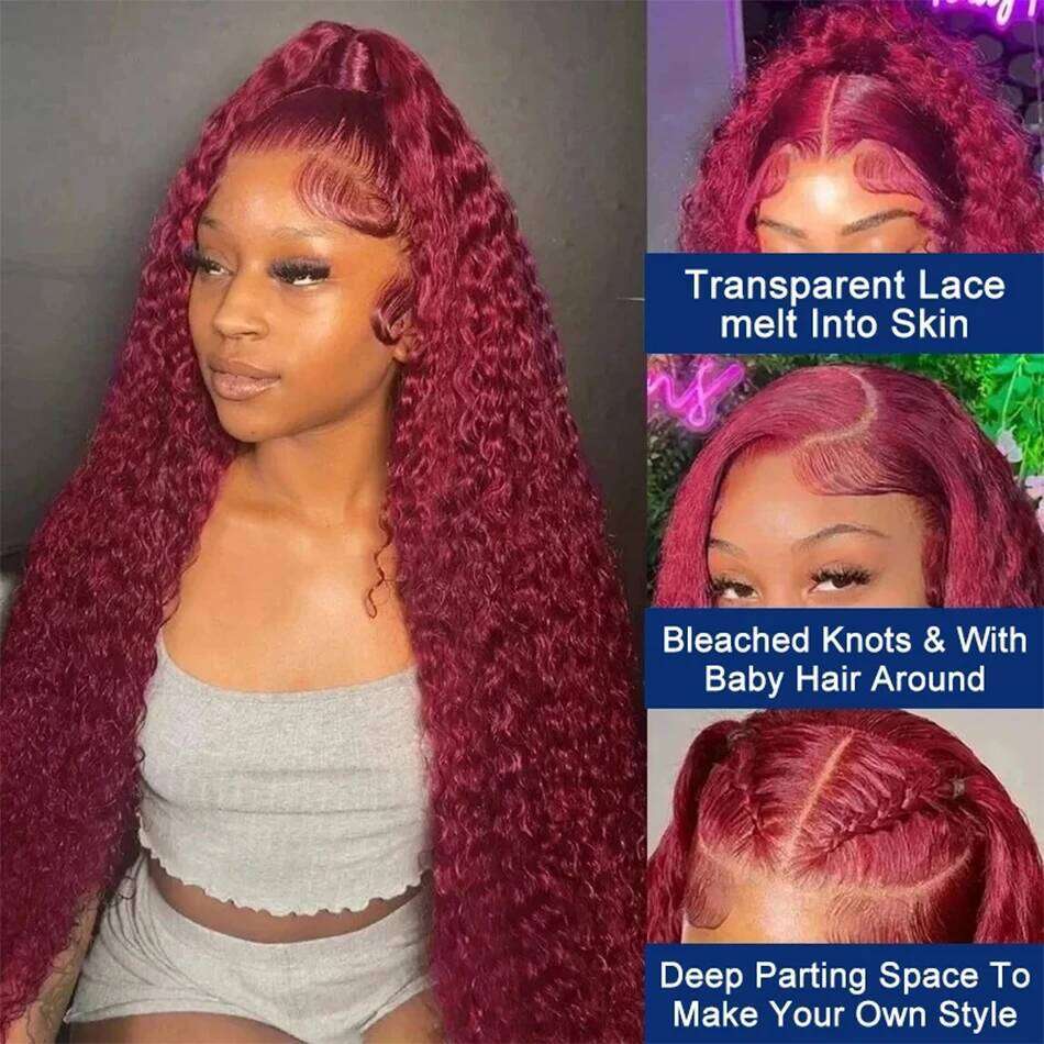 Mossily Bury Curly 13x6 HD Lace Frontal Wigs Human Hair 13x5 Wet And Wavy 99J Red Colored Deep Wave Wig For Women 30 36 Inch