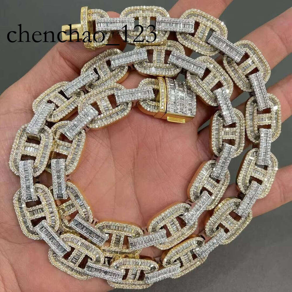 16mm GRA Certified Moissanite Baguette Studded Fully Ice Custom Chain, Hip Hop Dia Chain for Men Women
