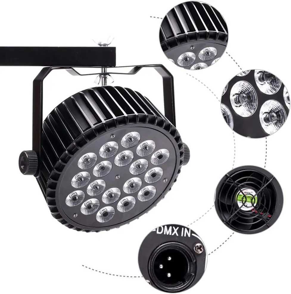 Aluminum Alloy LED Par 18x18W RGBWA+UV Lights 6in1 LED Lighting DMX512 Disco Light Professional Stage Dj Equipment Fast ShippingXJ250527