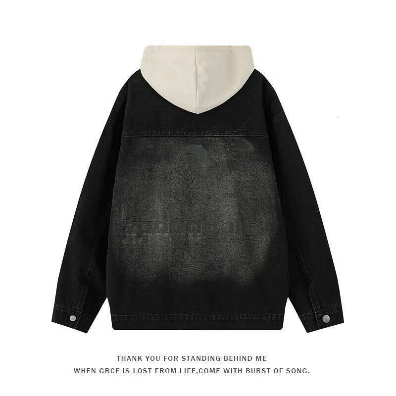 New Street Style Denim Jacket Hoodie For Men Ing Single Breasted Hoodies Slim Fit Coat Jean Jackets Streetwear