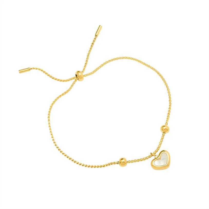 316L Stainless Steel Fashion Upscale Jewelry Heart Natural Shell Drawstring Adjustable Length Charm Snake Chain Bracelets For Women W250526