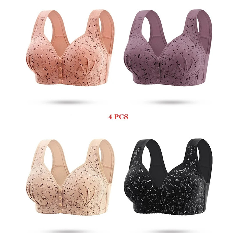4PCS Largesized Pregnant Womens Breastfeeding Bra Comfortable Traceless Front Buckle Fixed Cup Thin Vest Style Underwear 250527