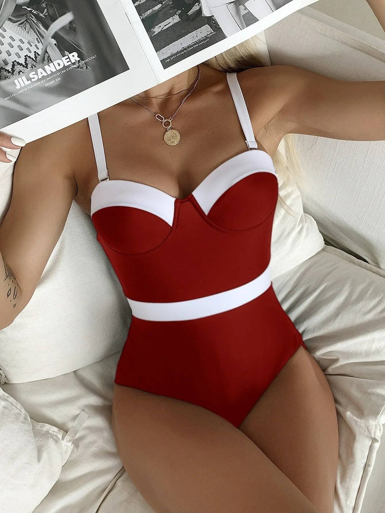 Sexy Push Up One Piece Swimsuit Colorblock Swimwear Women Underwire Bodysuit Female Bathing New Swimming Suit