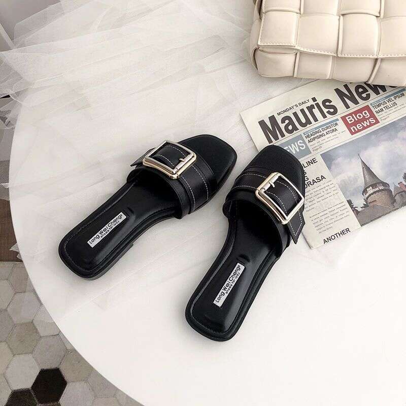 Wholesale Flat Slippers 2025 New Summer Square Buckle Designer Cool Slippers Versatile External Wear Non Slip Beach Cool Slippers