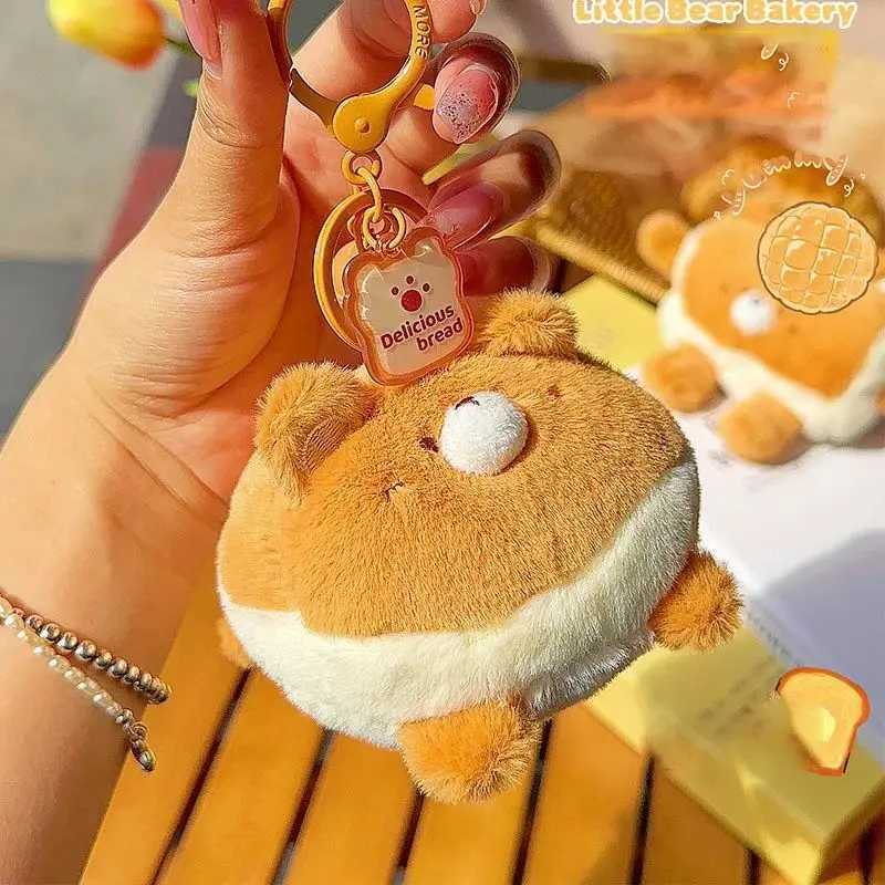 Cute Plush Bread Bear Keychain Cartoon Bread Doll Keychains For Gifts Kawaii Keyring Creative Small Bear Bag Pendant Accessories W250526