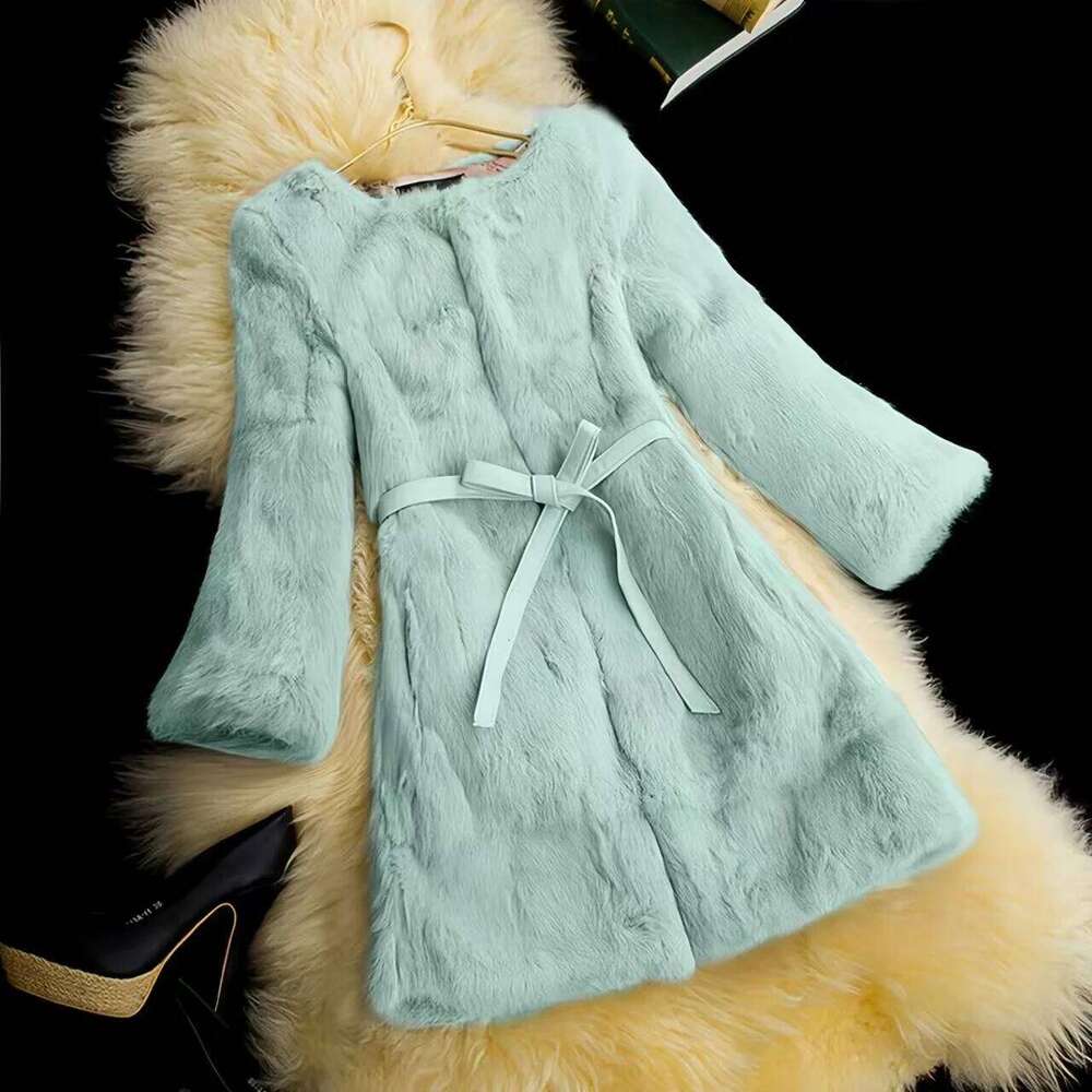 Real Genuine Natural Full Pelt Rabbit Fur Coat Brand Fashion Jacket For Women Outwear Lady Casual