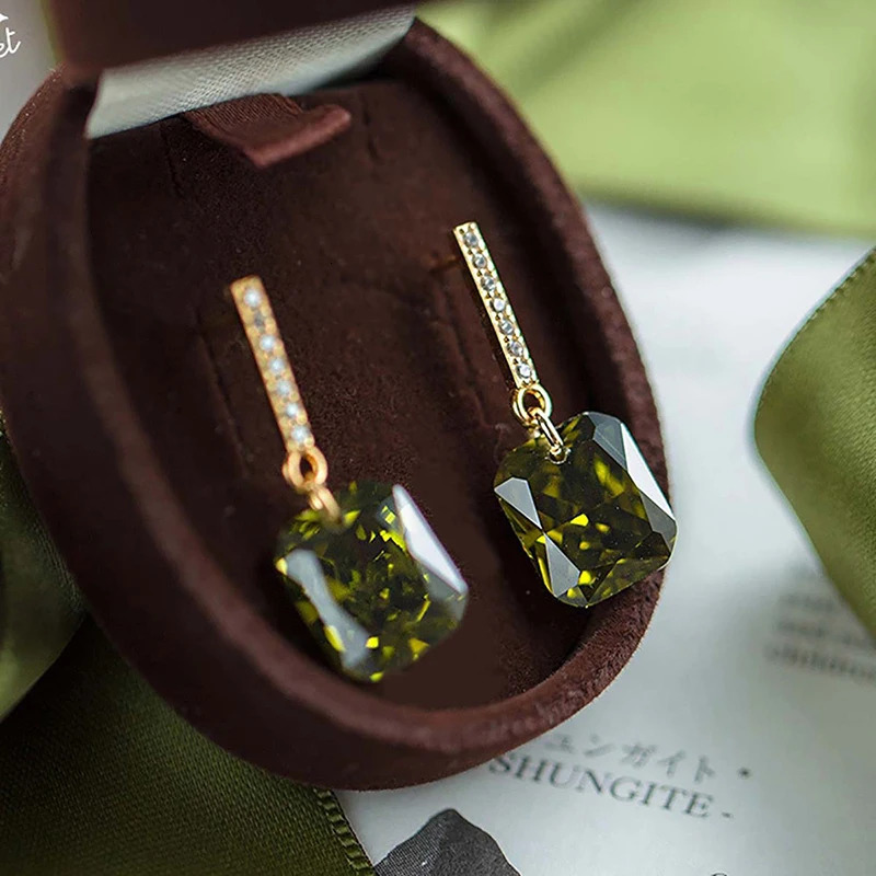 KNB Simple Olive Green Stud Earrings for Women Real 925 Sterling Silver Original Vintage Earring High Quality Party Fine Jewelry 250519