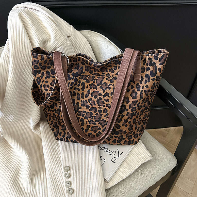 Korean INS Leopard Print Suede Fabric for Women Versatile Shoulder Large Capacity Fashion Casual Shopping Bag