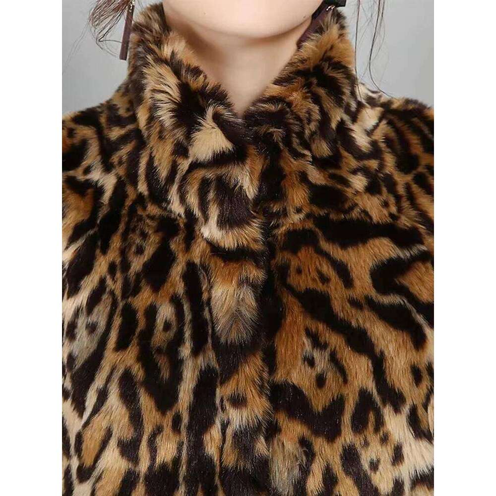 Mauroicardi Winter Long Colorful Leopard Print Warm Fluffy Faux Fur Coat Women Stand Collar Raglan Sleeve European Fashion 2024