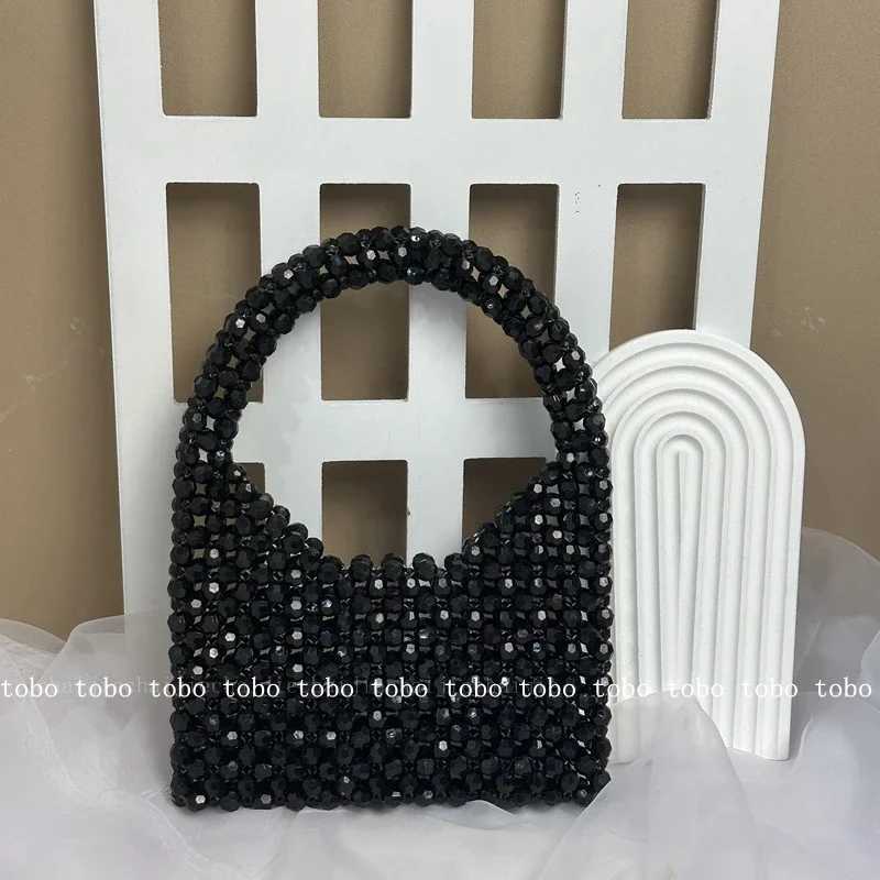 French Shiny Silver Beaded Top-handle Bags Designer Half Moon Handbags Cute Cool Young Girl Party Purses Original Versatile Bags W250527