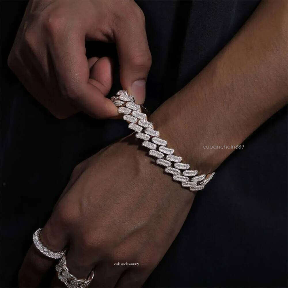 Master Rocks Jewelry Sterling Sier 15mm Hip Hop Bracelets Iced Out Vvs Moissanite Cuban Link Chain