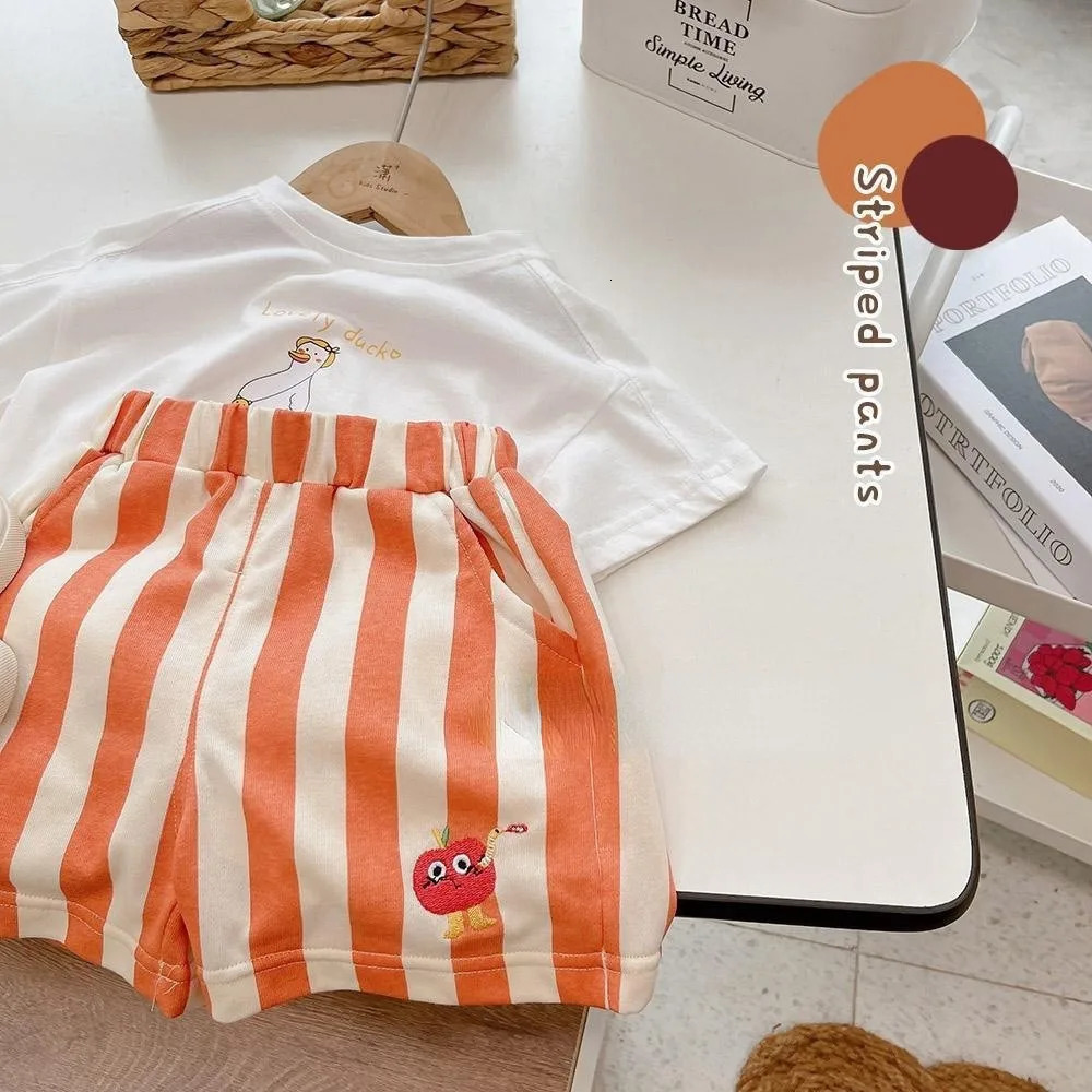 2pcs est Summer Trend Korean Style Toddler Boys Girls Shorts Elastic Band Short Pants Bottoms Stripes Kids Casual 250527