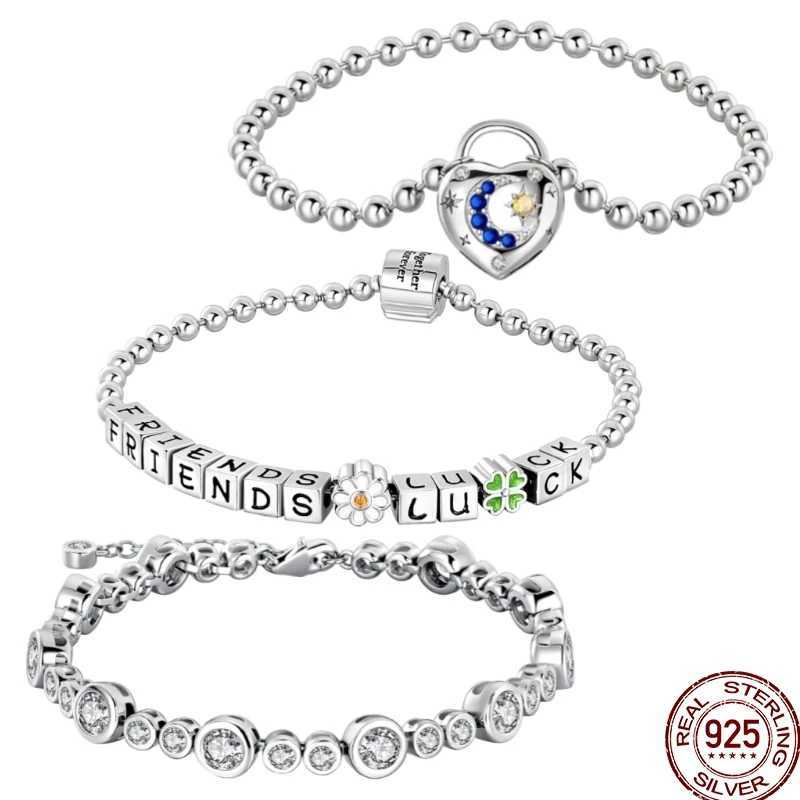 Hot Sale Silver925 Bracelet Fit Original Design Daisy letter Bead Charms DIY Jewelry Making Dazzling CZ Chain Bracelet For Women. W250526