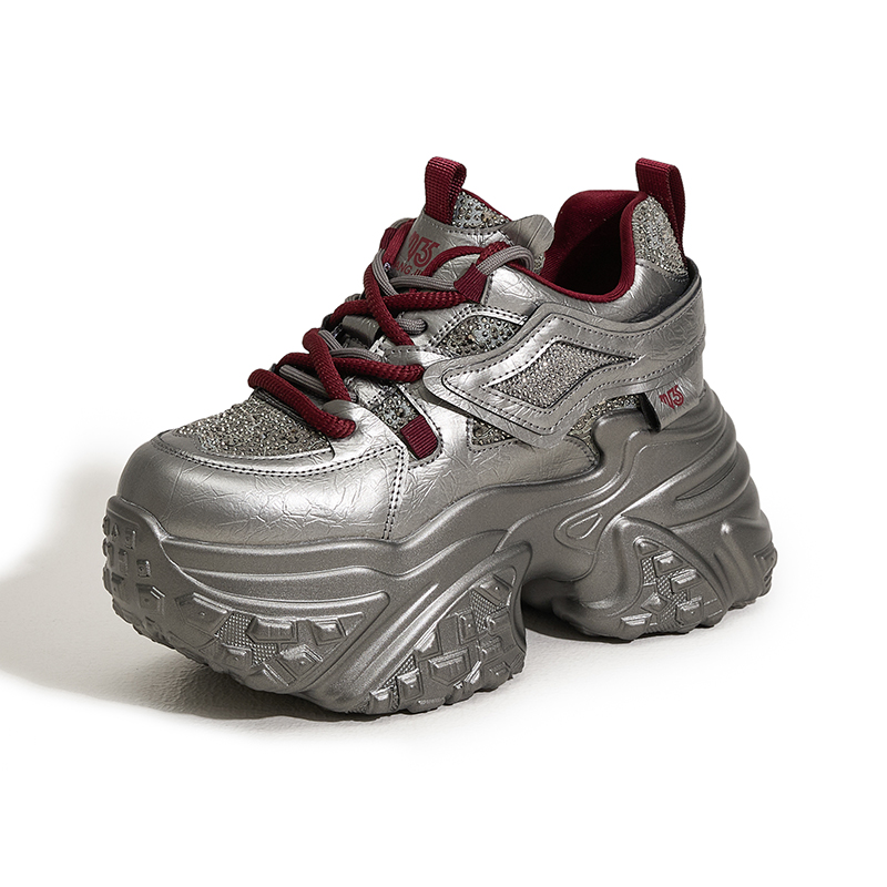 Designer Thick-Soled Dad Shoes for Women New Spring 2025 Water Diamond Fashion Insole Height-Increasing Women's Shoes Versatile Sports and Casual