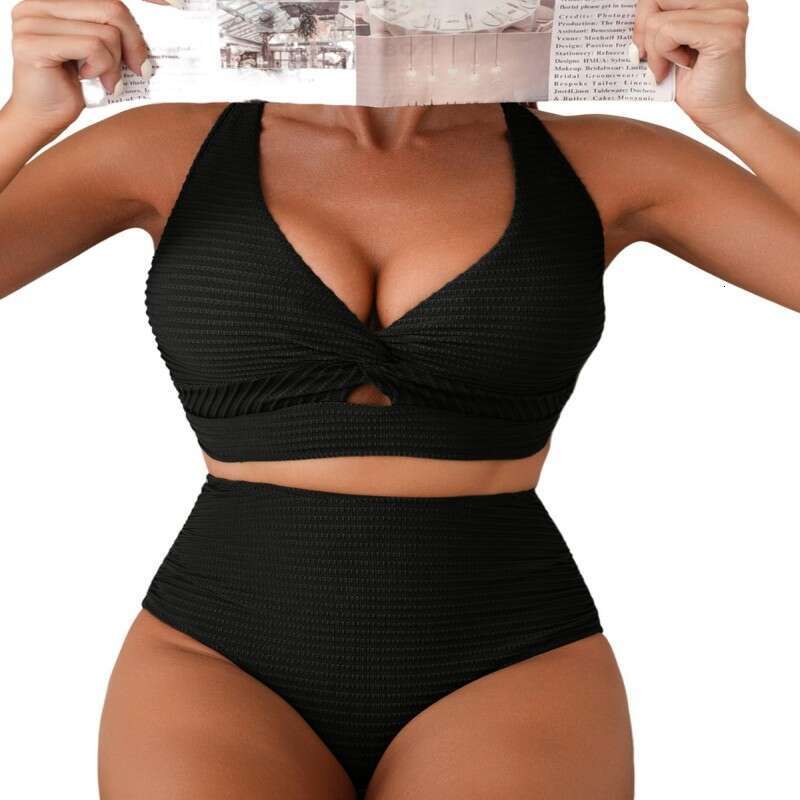 2025 Women's Textured Bikini Set Front Twist Top High Waist Swimsuit for Women