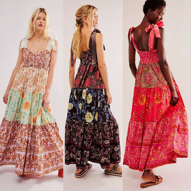 2025 Summer New Strapless Backless Printed Maxi Dress for Women