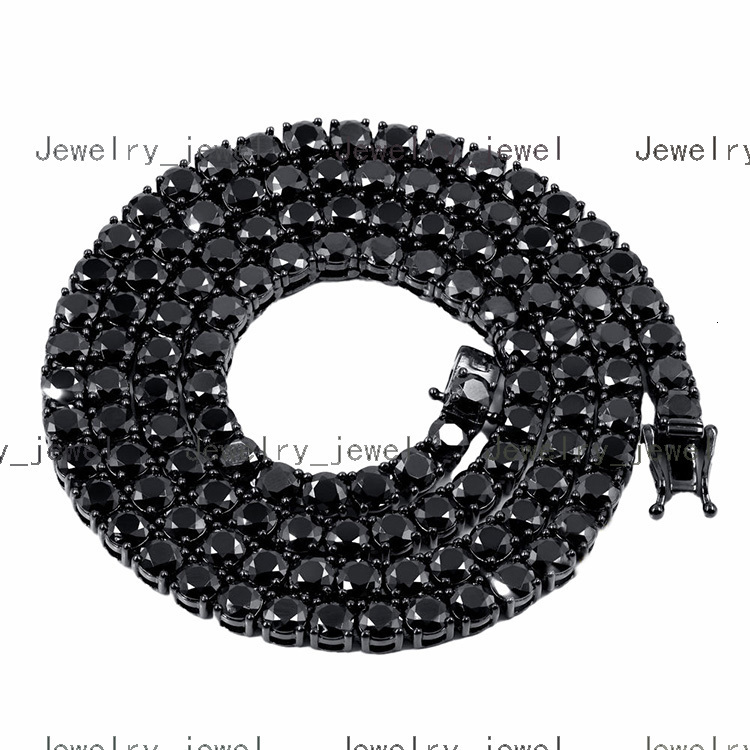 Hiphop Jewelry 925 Sterling Black Gold Plated 4mm 5mm 6mm Black Moissanite Tennis Chain for Men Women