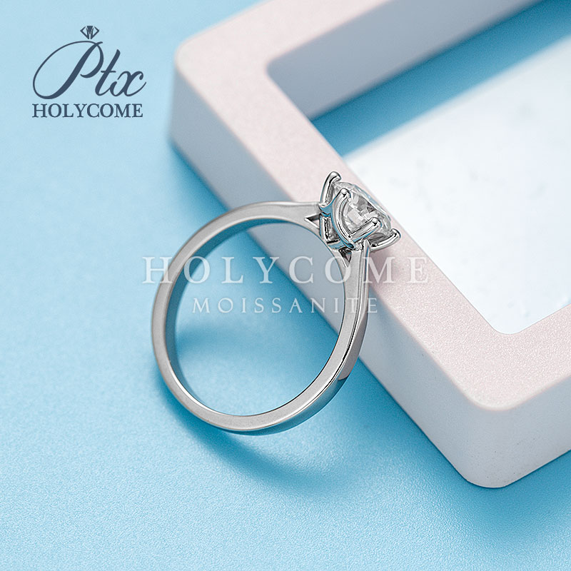 Round Moissanite Band D VVS New Straight Six Claw Design 1ct Single Stone 925 Silver with Diamond Women Luxury Wedding Moissanite Ring