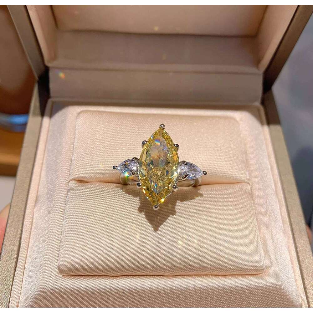 Jewelry S Silver High Carbon Yellow Horse Eye Ring Main Stone 9*18