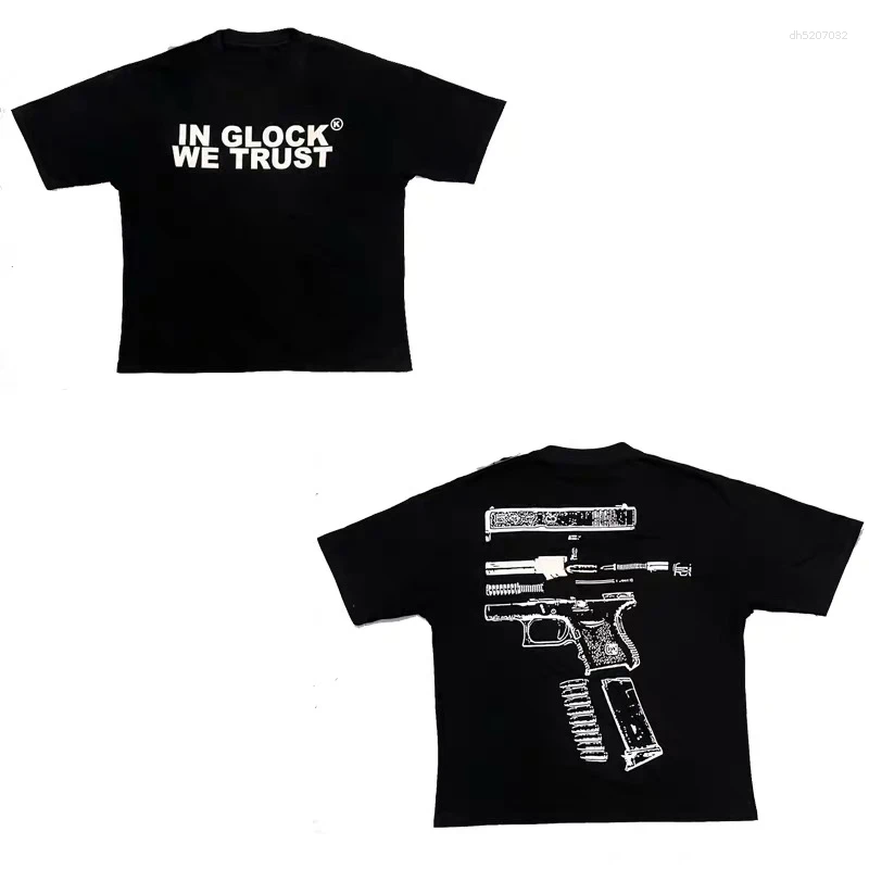 Men's Casual Shirts European And American Street Hip-hop Letter Pistol Print Short-sleeved T-shirt Women's Loose Summer