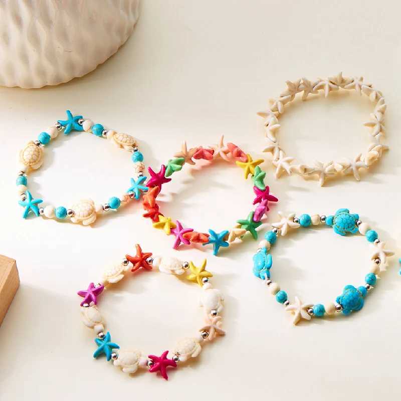 Bohemian Imitation Shell Beads Bracelet For Women Sea Star Turtle Woven Rope Bracelet Handmade Friendship Beach Holiday Jewelry W250526