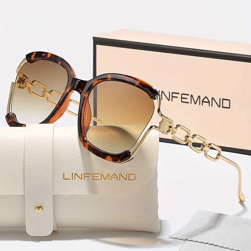 LINFEMAND Classic Half Frame Metal Chain Design Fashion Sunglasses Womens Large Frame Decorative Glasses Summer Festival Gift Z250527