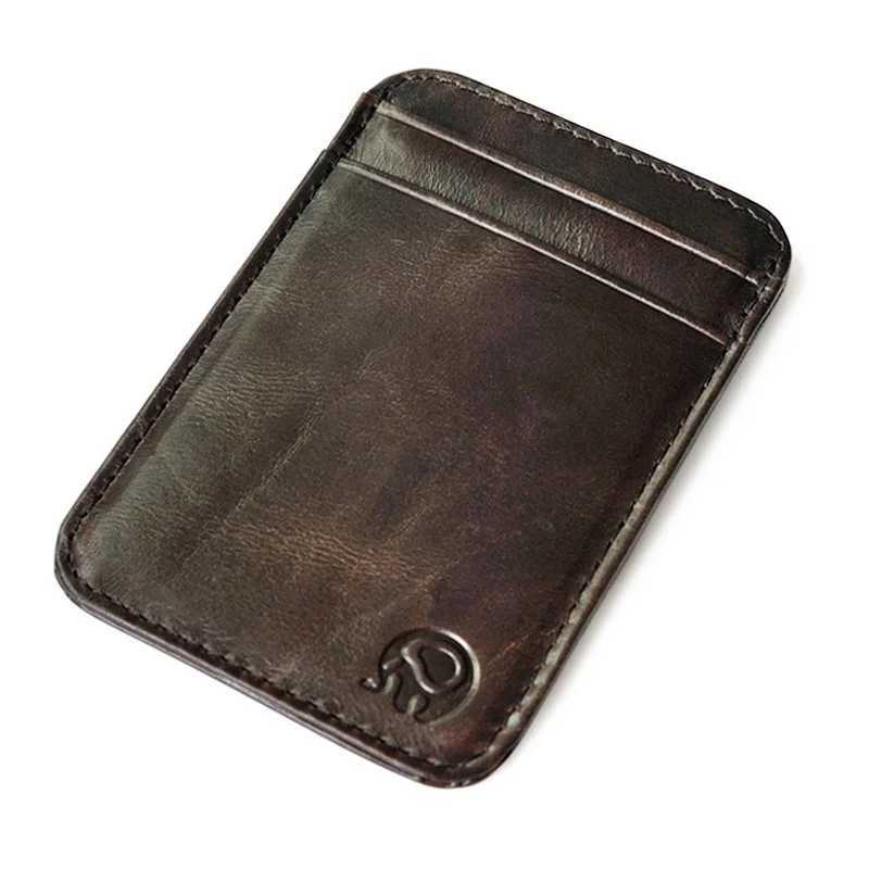 Wholesale Genuine Leather Convenient ID Pocket Bank Case Vintage Thin Card Wallet Men Cash Bag Slim Bus Card Holder Z250527