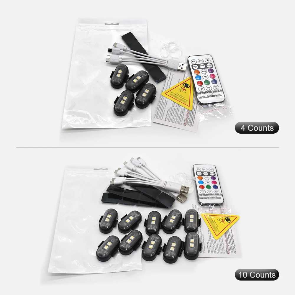 4/10x Car LED Light Multifunctional Car LED Warning Light Rechargeable Wireless Car Light with Remote Control Decorative Light XJ250527