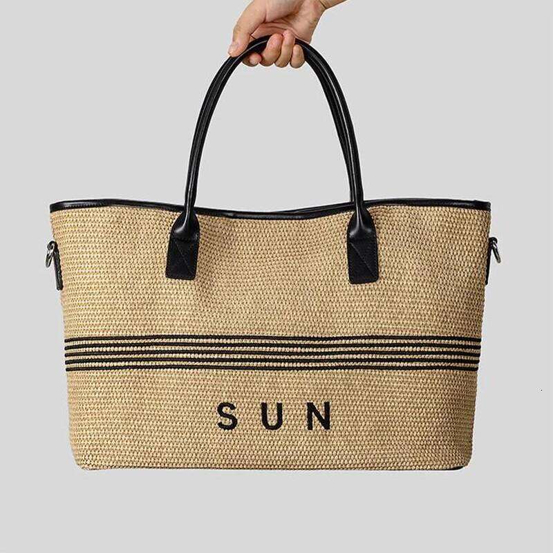 Women's Bags Designer Hand-Woven Large Capacity Striped Tote Fashion Commuting Korean Straw Popular Women Versatile Casual Shoulder Armpit Bag
