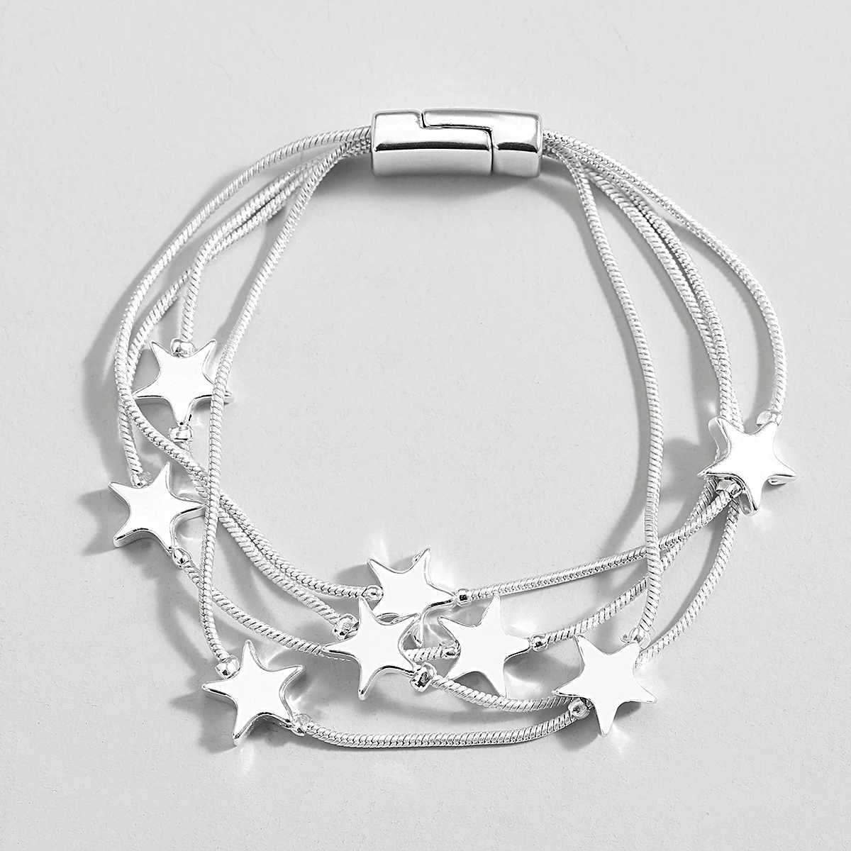 ALLYES Triple Color Star Bracelet for Women Cute Sky Star Multilayer Silver Color Snake Chain Bracelets Bangles Charm Jewelry W250526