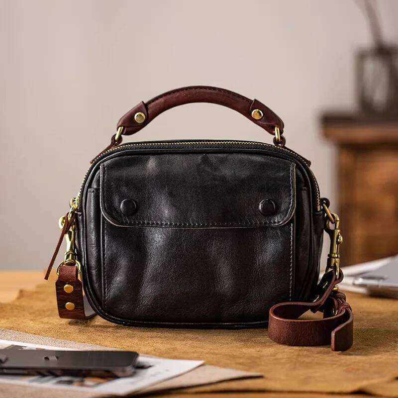 Fashion High Quality Genuine Leather Men's Small Crossbody Casual Leisure Designer Real Cowhide Black Shoulder Bag