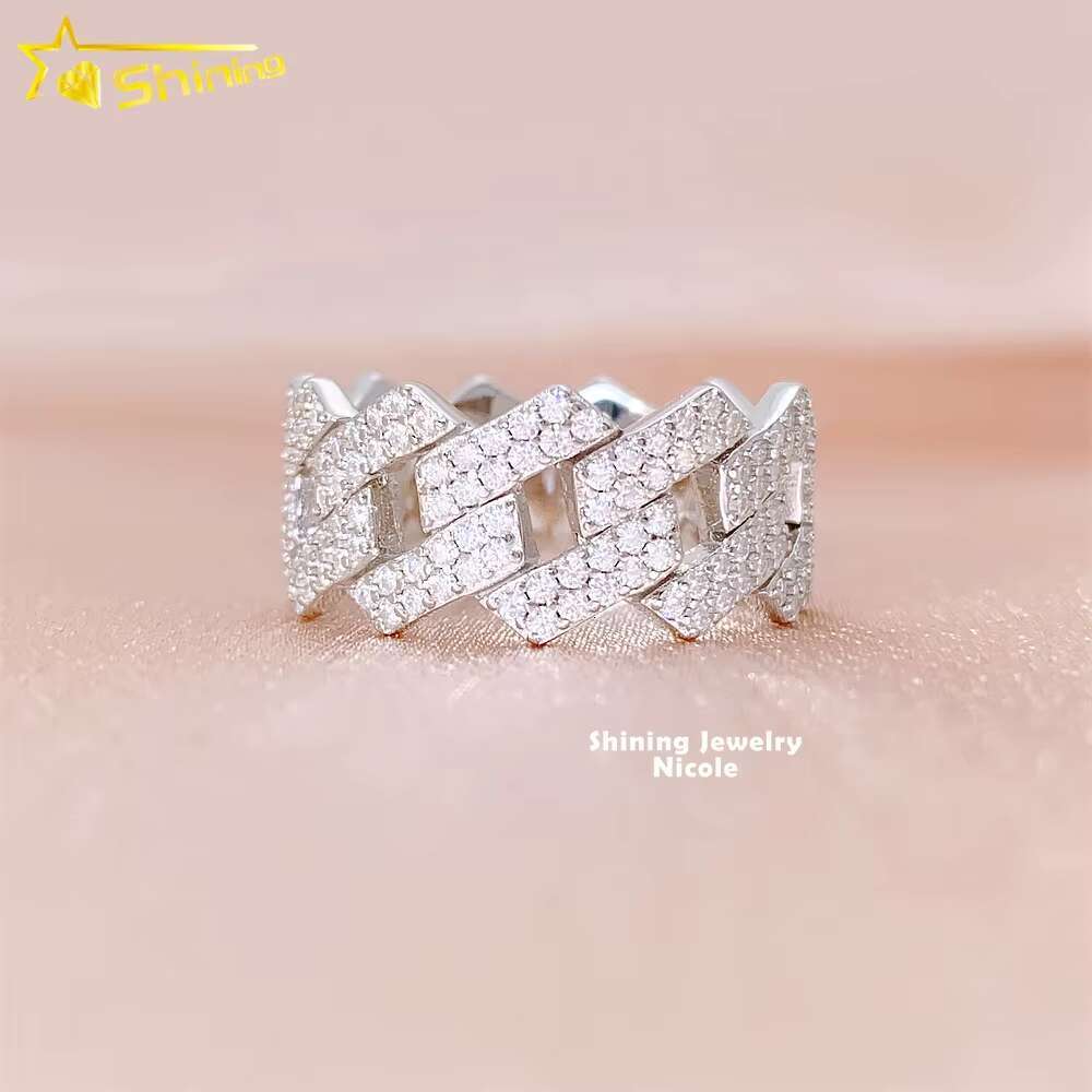 Wholesale Price Sterling Silver S925 Fashion Cuban Link Design Hip Hop Ring Iced Out D-VVS Moissanite Diamond Men Ring
