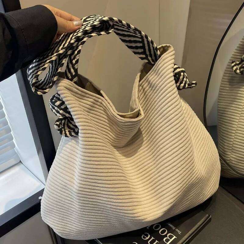 New Soft Wide Strap Veet Fabric Handbag, Fashion Casual Single Shoulder Bag, Preferred Style Corduroy Women Bag
