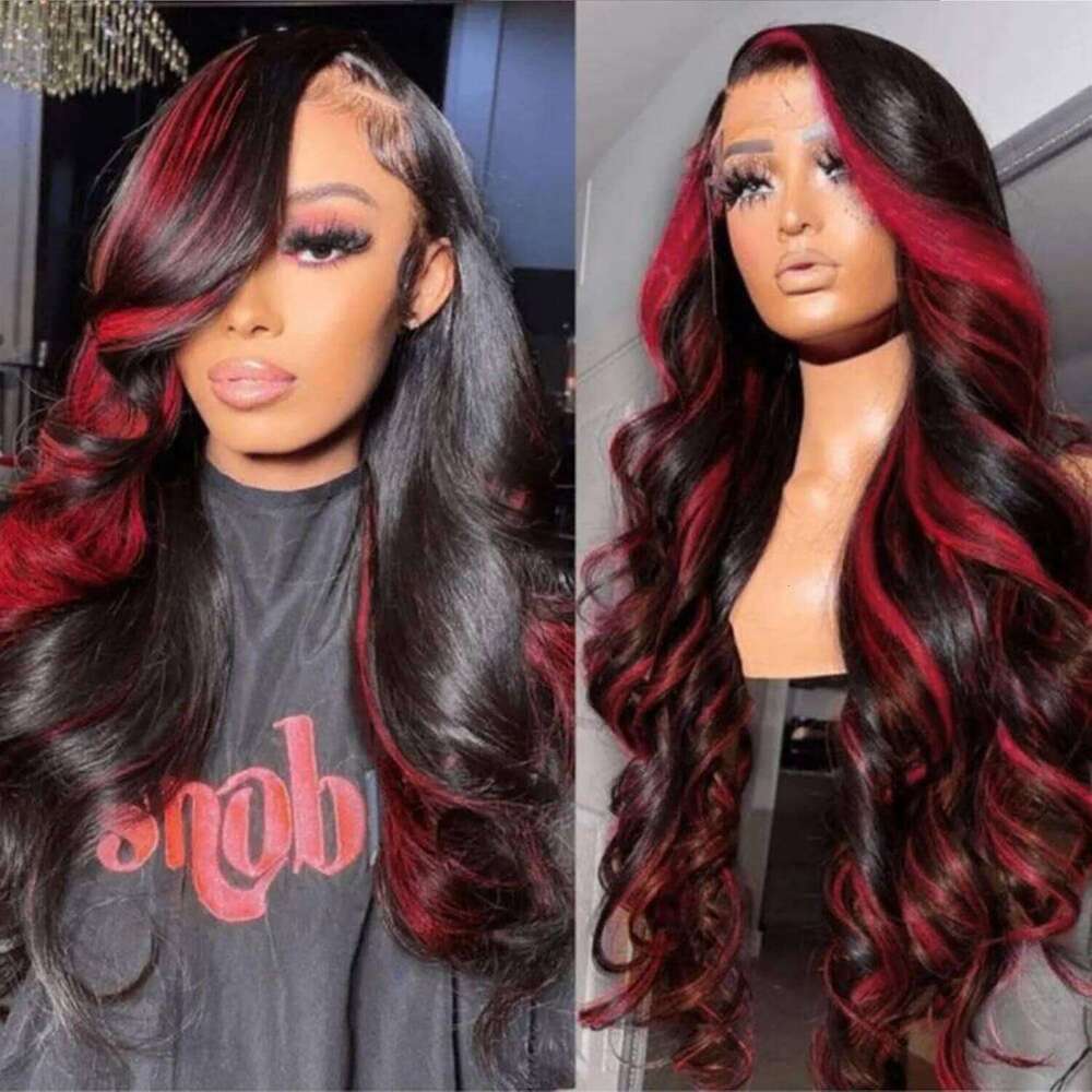 Body Wave Colored Bury Highlight 250% 1b/99j 13x4 HD Front Human Hair Wigs Brazilian 30 32 Inch 13x6 Lace Frontal Wigs