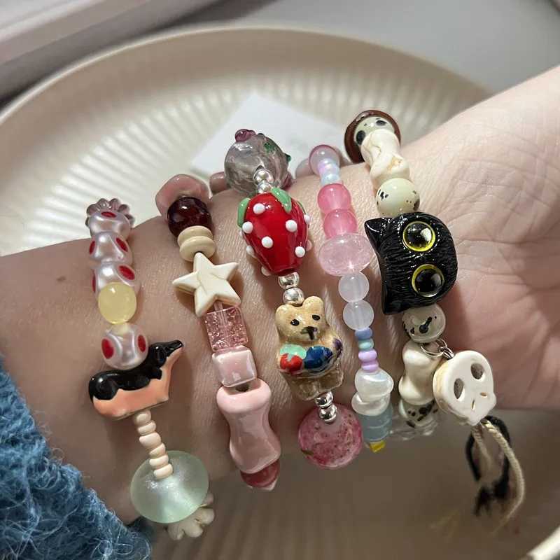 New Cute Geometry Star Conch Ceramic Glass Acrylic Beaded Bracelet Girl Kpop Aesthetic Charm Jewelry Y2K Marine Accessories W250526