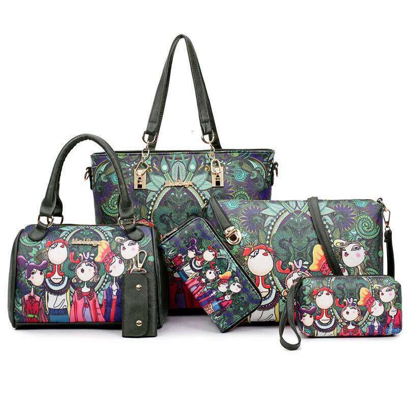 Handbags New 6 PCS Set Women Graffiti Print Colors Handbag Female Shoulder Bag Travel Shopping Ladies Crossbody Bags