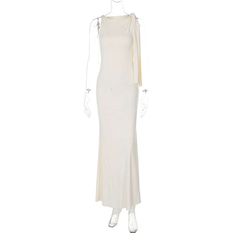Hot Selling Women's Fashion 2025 Summer New Fashionable Elegant One-Shoulder Ribbon Solid Color Dress