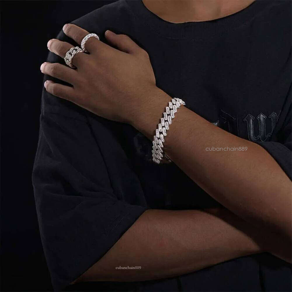 Master Rocks Jewelry Sterling Sier 15mm Hip Hop Bracelets Iced Out Vvs Moissanite Cuban Link Chain