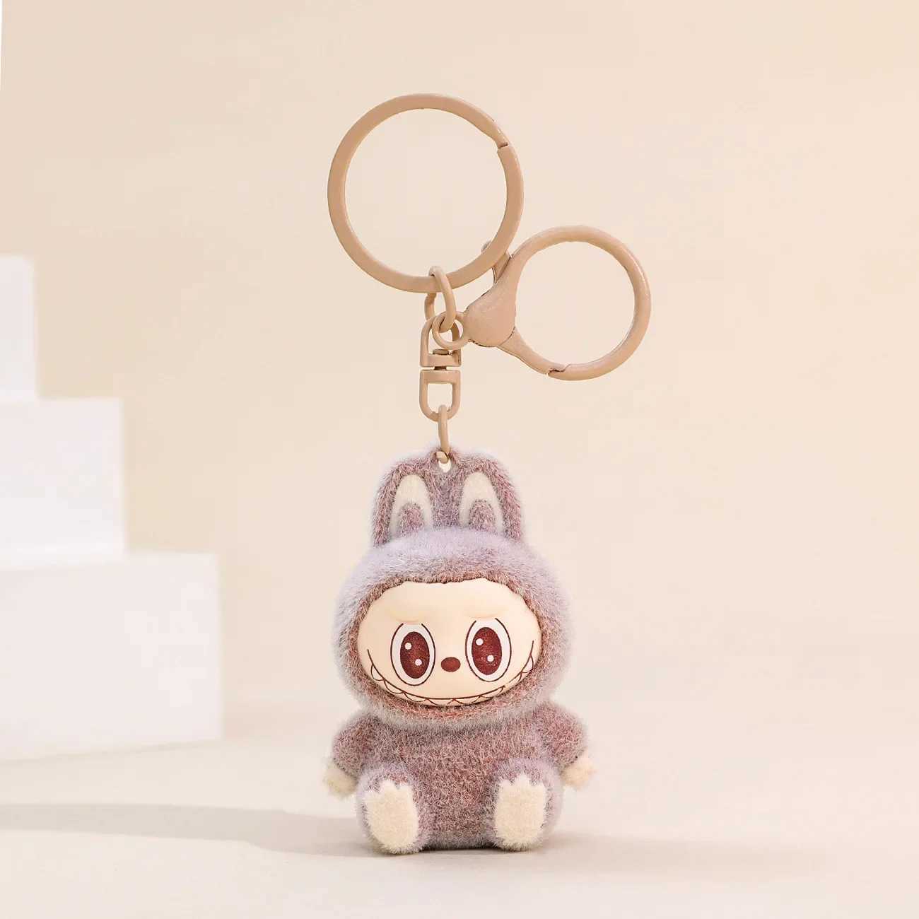 Sitting Labubu Doll Keychain External Implantation Fluff Pvc Toy Phone Ornaments Bag Charms Car Key W250526