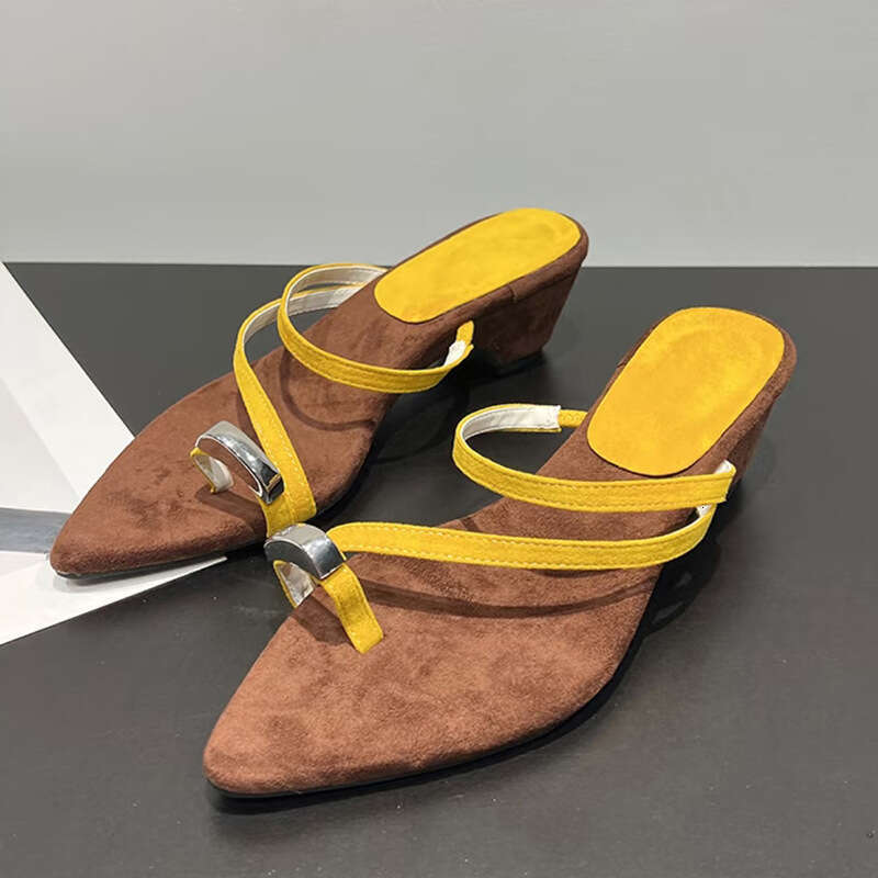 ~ Strap Chunky Heel 2025 New Women's Summer Outdoor Gentle Pointed Toe Post Wedge Sandals