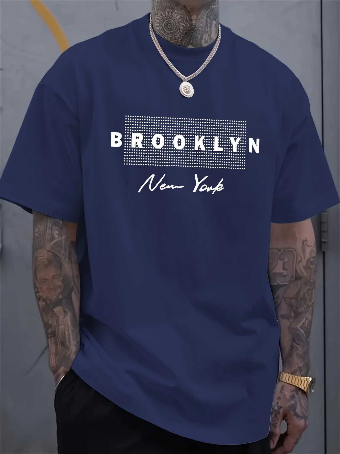 Mens 100% Cotton Summer Loose Fit Large Los Angeles Graphic Printed Slim Fit Casual Sports Round Neck Short Sleeve T-shirt Top Z250527
