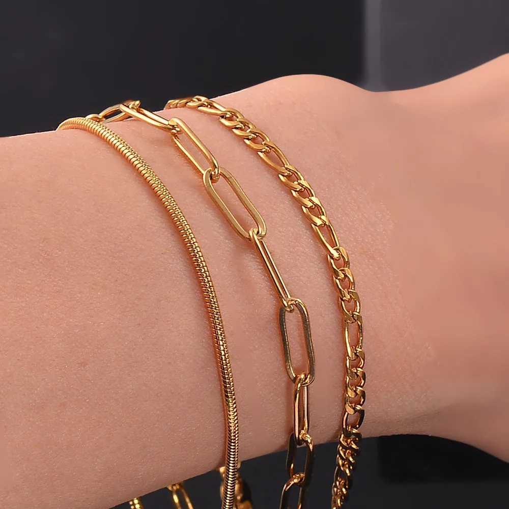Stainless Steel Multilayer Chain Bracelet for Women Simple Fashion Layered Girl Wrist Bracelet Jewelry Accessories Length 18cm+5cm W250526
