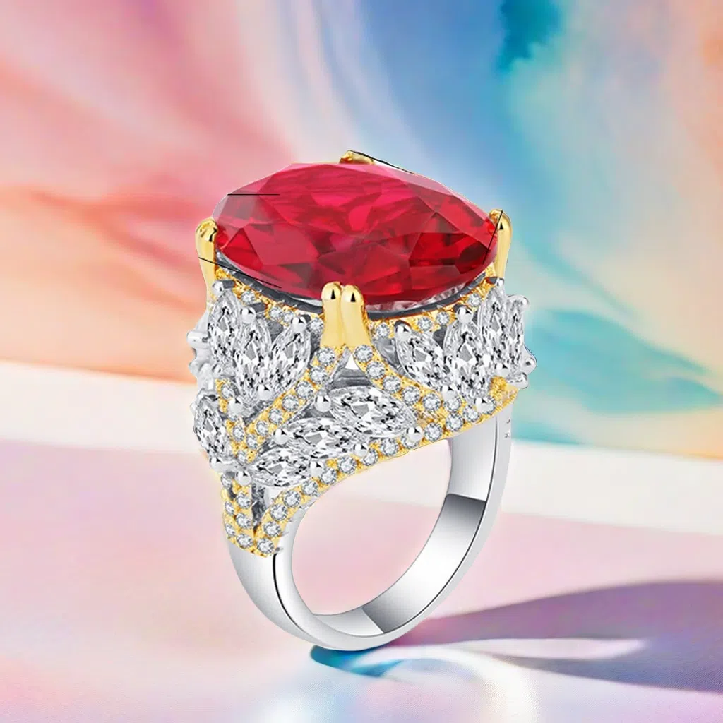 15*20 Luxury Large Pigeon Egg S925 sterling Silver High Carbon Diamond Simulated Red Ruby Sapphire Celebrity Trendy Personalized queen Wedding Birthda