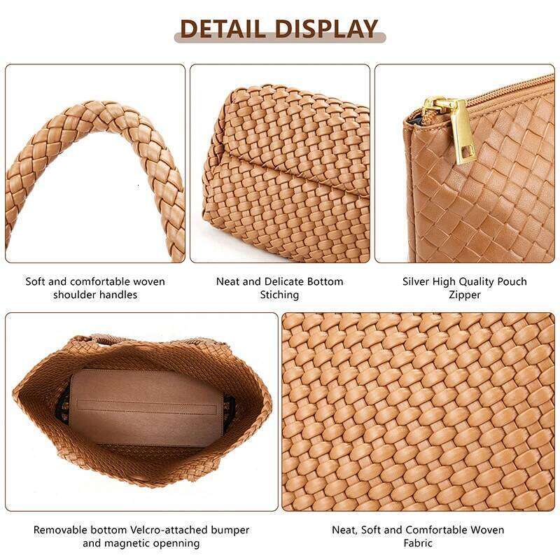 Handbags Large Bag for Women Fashion Woven Purse Vegan Leather Tote