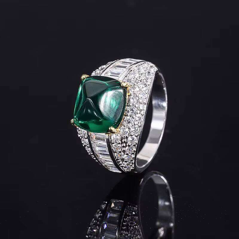 S Silver Artificial Gemstone Jade Blue Tower Ring Main Stone 10*10