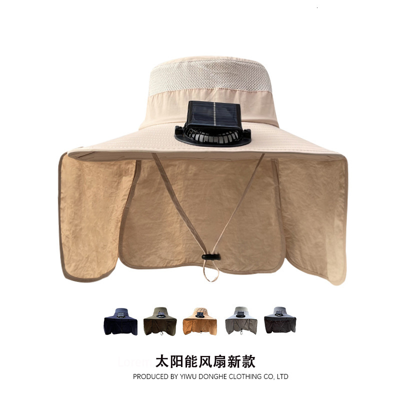 Solar Powered Fan Hat for Men, Summer Outdoor Fishing Hiking Hat with Wide Brim, Shawl Neck Protection, Sunshade Hat for Women