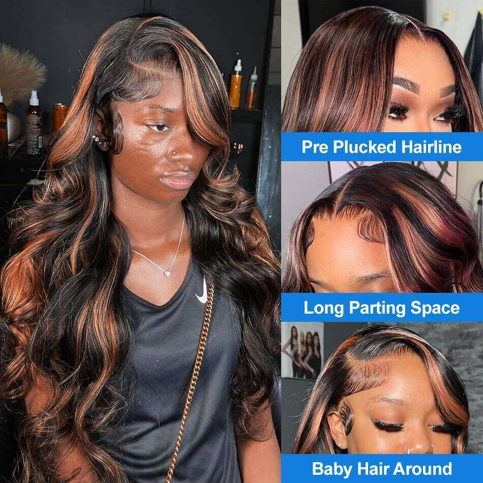 1B/30 Body Wave Highlight Human 30 Inch 13x4 HD Lace Frontal 200 Density Natural Brazilian Hair Wig For Black Women