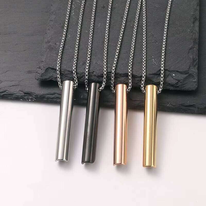 Stainless Steel Necklace Whistle Pendant Engraved Customer Memories Text Adjust Breathing Slow Pressure Accessories