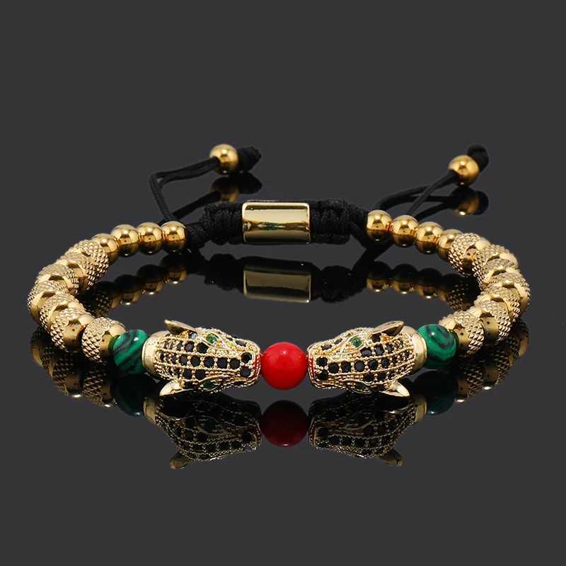 Luxury Leopard Head Charms Man Bracelet Stainless Steel Beads Woman Bracelets Lover Couple Jewelry Gift W250526