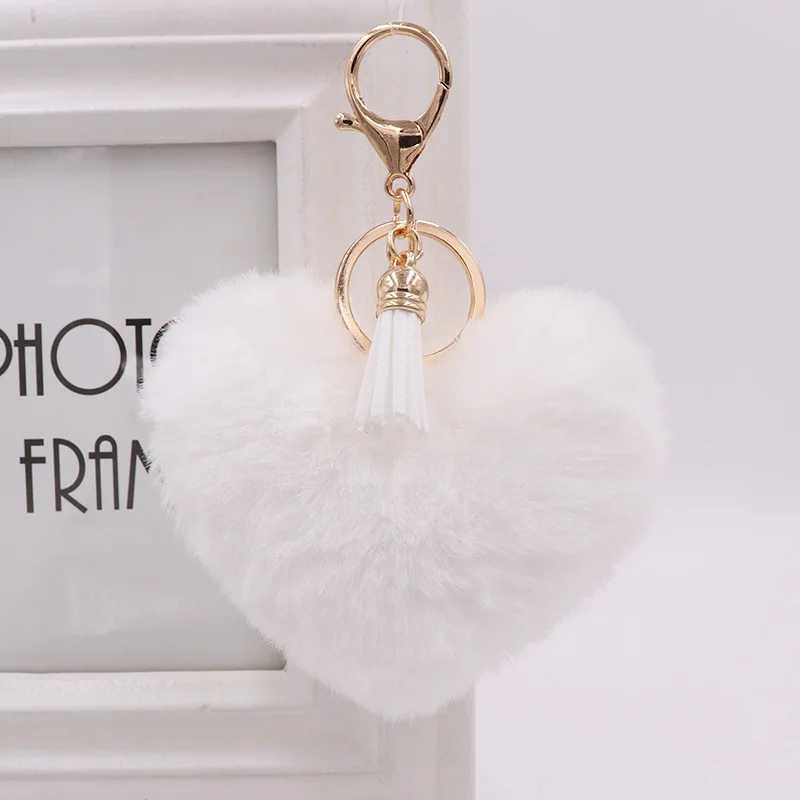 Cute Fluffy Heart Fur Ball Tassel Keychain For Women Faux Rabbit Pompom Car Pendant Keyring Holder Charm Bag Girl Party Gift W250526